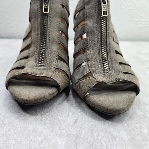 Aerosoles Peep Toe Ankle Bootie Suede Greem Moto Zip High Heel Shoe Boot  Sz 7.5 - Picture 3 of 12